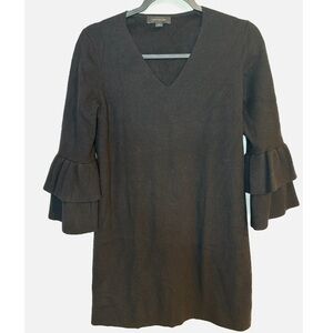Ann Taylor Womens Sweater Knit Dress Ruffle Tier Sleeve Black V Neck Size Medium